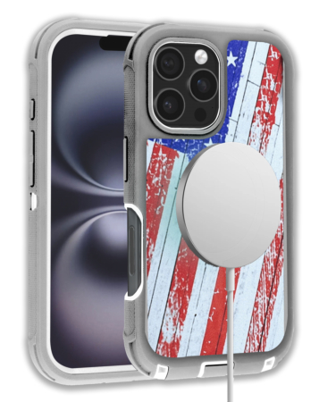 Wireless Charging Heavy Duty Case - US FLAG for iPhone 16 Pro Max (Only Ground Shipping)