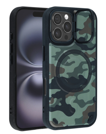 Camo Design Thin Magnetic Case with Camera Stand Kickstand - Style 8 for iPhone 16 Pro Max (Only Ground Shipping)