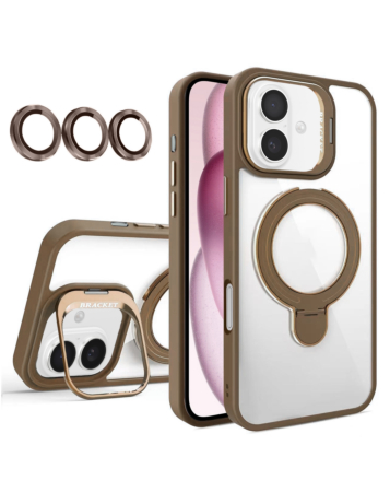Magnetic Clear Case with 2 Kickstand & Camera Lens - DESERT TITANIUM for iPhone 16 Plus (Only Ground Shipping)