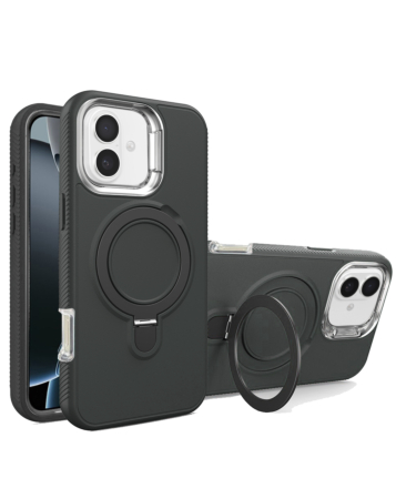 Support Heavy Duty Case with Wireless Charging Kickstand - BLACK for iPhone 16 Plus (Only Ground Shipping)