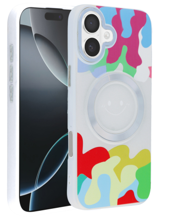 Happy Face Wireless Charging Case - WHITE for iPhone 16 Plus (Only Ground Shipping)