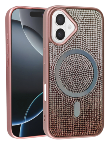 Wireless Charging Bling Diamond Crystal Case - ROSE GOLD for iPhone 16 Plus (Only Ground Shipping)