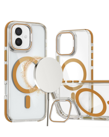 Thin Magnetic Clear Case with Camera Stand Kickstand - DESERT GOLD for iPhone 16 Plus (Only Ground Shipping)