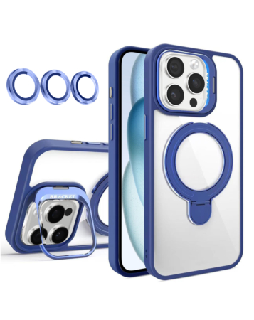 Magnetic Clear Case with 2 Kickstand & Camera Lens - DARK BLUE for iPhone 16 Pro (Only Ground Shipping)