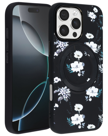 Flower Design Wireless Charging Case - BLACK for iPhone 16 Pro / 17 (Only Ground Shipping)