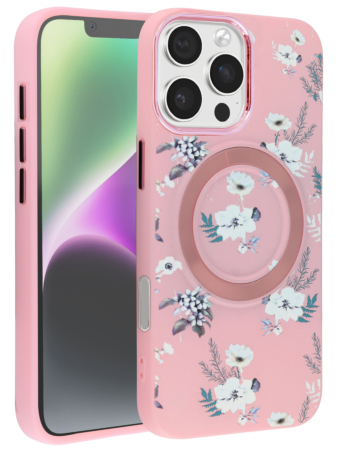 Flower Design Wireless Charging Case - PINK for iPhone 16 Pro / 17 (Only Ground Shipping)
