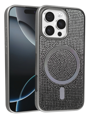 Wireless Charging Bling Diamond Crystal Case - BLACK for iPhone 16 Pro (Only Ground Shipping)