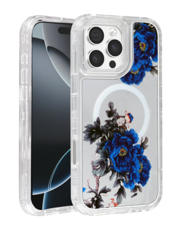 Flower Design Transparent Case with Wireless Charger - Style 2 for iPhone 16 Pro (Only Ground Shipping)