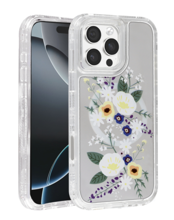 Flower Design Transparent Case with Wireless Charger - Style 3 for iPhone 16 Pro (Only Ground Shipping)