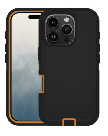 Heavy Duty Case for iPhone 16 Pro (BLACK & ORANGE) (Only Ground Shipping)