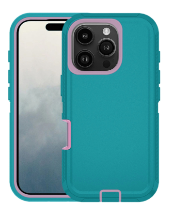 Heavy Duty Case for iPhone 16 Pro Max (LIGHTTEAL & PINK) (Only Ground Shipping)
