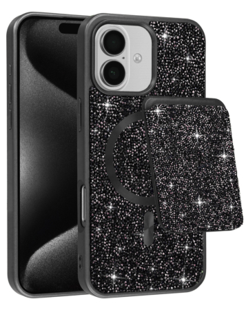 Magnetic Diamond Dual Layer Protection Case with Magnetic Card Slot- BLACK for iPhone 17 (Only Ground Shipping)