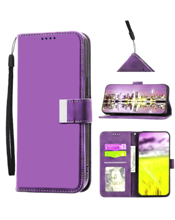 Elegant Leather Wallet Case with Wristlet Strap - PURPLE for iPhone 17 (Only Ground Shipping)