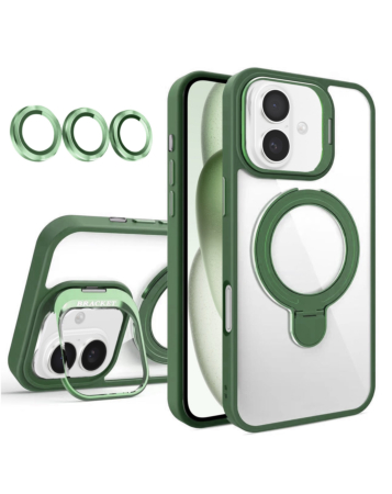 Magnetic Clear Case with 2 Kickstand & Camera Lens - DARK GREEN for iPhone 17 (Only Ground Shipping)