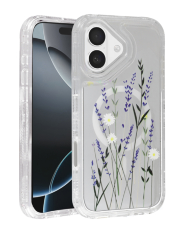 Flower Design Transparent Case with Wireless Charger - Style 4 for iPhone 17 (Only Ground Shipping)