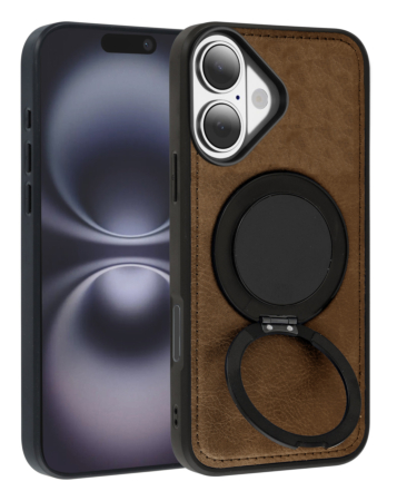 Slim Leather Case with Wireless Charging Kickstand - BROWN for iPhone 17 (Only Ground Shipping)