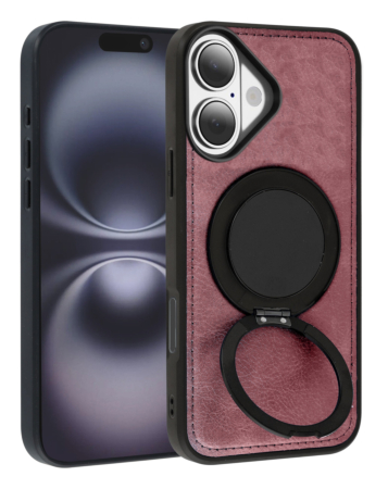 Slim Leather Case with Wireless Charging Kickstand - PINK for iPhone 17 (Only Ground Shipping)