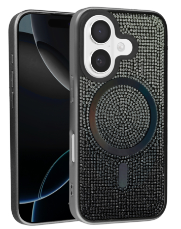 Thin Wireless Charging Bling Diamond Crystal Case - BLACK for iPhone 17 (Only Ground Shipping)