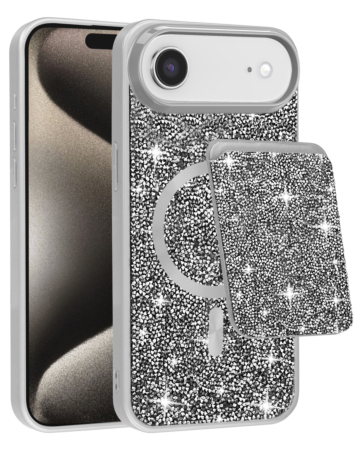 Magnetic Diamond Dual Layer Protection Case with Magnetic Card Slot- SILVER for iPhone Air (Only Ground Shipping)