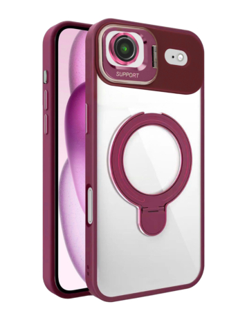 Magnetic Clear Case with 2 Kickstand & Camera Lens - WINE RED for iPhone Air (Only Ground Shipping)