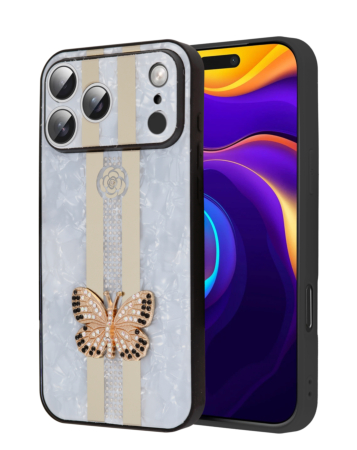 Luxury Diamond Shiny Cases with Butterfly Design - WHITE for iPhone 17 Pro (Only Ground Shipping)