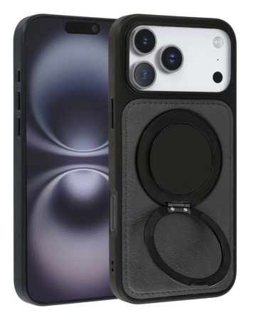 Slim Leather Case with Wireless Charging Kickstand - BLACK for iPhone 17 Pro (Only Ground Shipping)