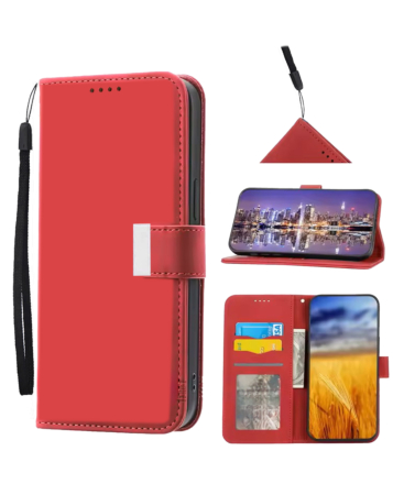 Elegant Leather Wallet Case with Wristlet Strap - RED for iPhone 17 Pro (Only Ground Shipping)