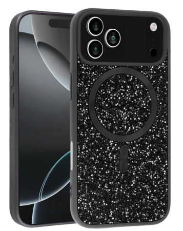 Wireless Charging Bling Diamond Crystal Case - BLACK for iPhone 17 Pro (Only Ground Shipping)