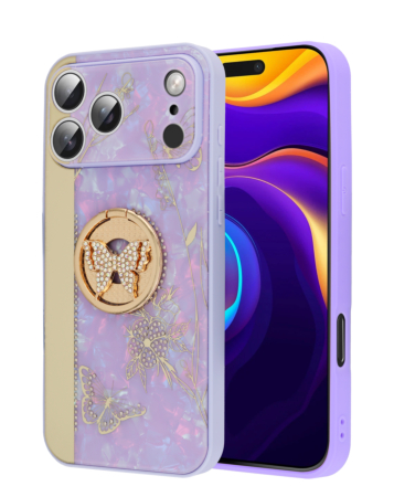 Luxury Diamond Shiny Cases with Butterfly Ring - PURPLE for iPhone 17 Pro Max (Only Ground Shipping)