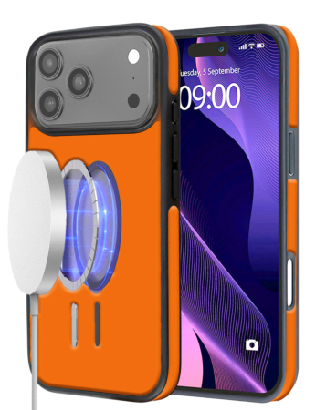 Full Cover Leather Design Wireless Charging Case - ORANGE for iPhone 17 Pro Max (Only Ground Shipping)