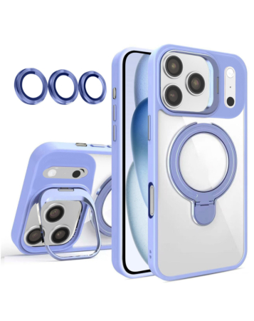Magnetic Clear Case with 2 Kickstand & Camera Lens - LIGHT PURPLE for iPhone 17 Pro Max (Only Ground Shipping)