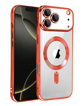 Shiny Wireless Charging Clear Case - RED for iPhone 17 Pro Max (Only Ground Shipping)