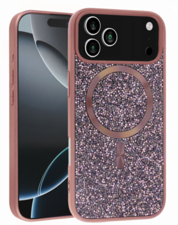 Wireless Charging Bling Diamond Crystal Case - ROSE GOLD for iPhone 17 Pro Max (Only Ground Shipping)
