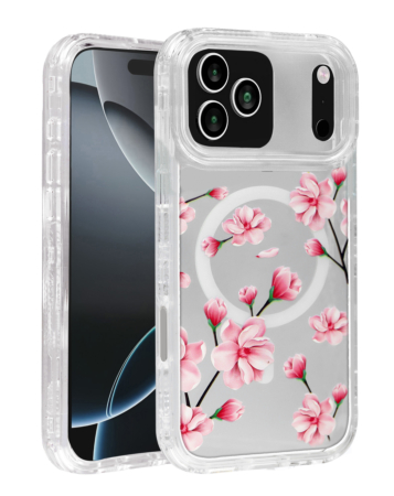 Flower Design Transparent Case with Wireless Charger - Style 1 for iPhone 17 Pro Max (Only Ground Shipping)