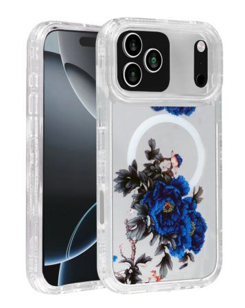 Flower Design Transparent Case with Wireless Charger - Style 2 for iPhone 17 Pro Max (Only Ground Shipping)