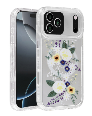Flower Design Transparent Case with Wireless Charger - Style 3 for iPhone 17 Pro Max (Only Ground Shipping)