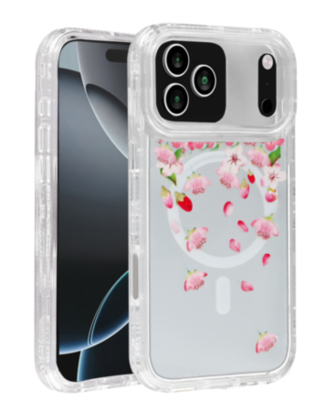 Flower Design Transparent Case with Wireless Charger - Style 6 for iPhone 17 Pro Max (Only Ground Shipping)