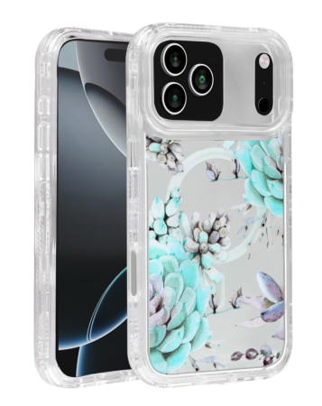 Flower Design Transparent Case with Wireless Charger - Style 8 for iPhone 17 Pro Max (Only Ground Shipping)