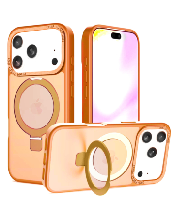 Carbon Wireless Charging Case with Ring Stand - ORANGE for iPhone 17 Pro (Only Ground Shipping)