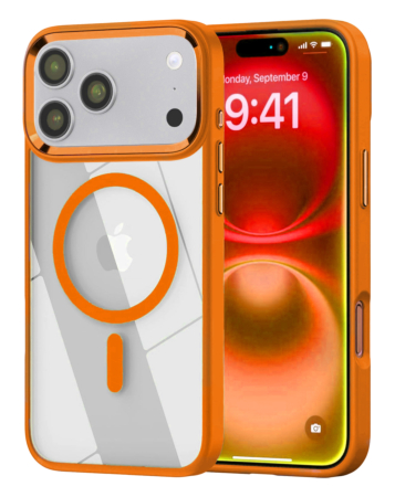 Shiny Magnetic Clear Cases - ORANGE for iPhone 17 Pro (Only Ground Shipping)