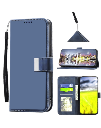 Elegant Leather Wallet Case with Wristlet Strap - BLUE for iPhone 17 Pro Max (Only Ground Shipping)