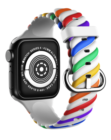 iWatch (38/40/41mm) Braided Colorful Silicone Band - WHITE RAINBOW (Only Ground Shipping)