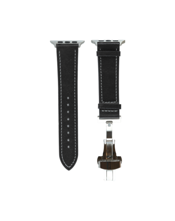 iWatch (38/40/41mm) Deployment Buckle Leather Strap Bnad - BLACK (Only Ground Shipping)