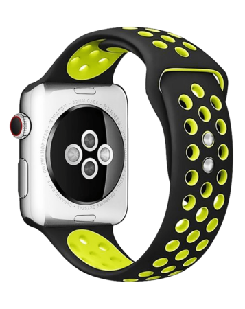 iWatch (42/44/45/49mm) Perforated Silicone Sport Band - BLACK & GREEN (Only Ground Shipping)