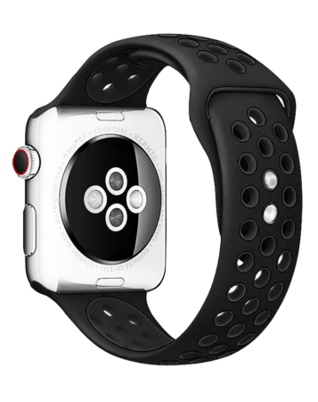 iWatch (38/40/41mm) Perforated Silicone Sport Band - BLACK & BLACK (Only Ground Shipping)