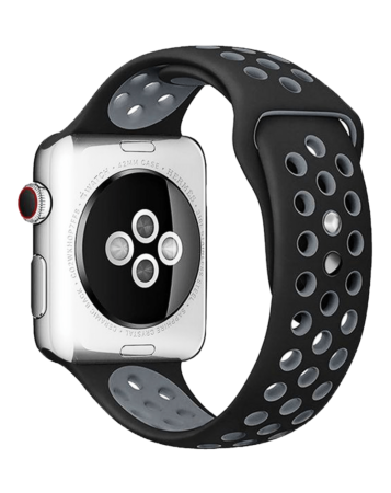 iWatch (42/44/45/49mm) Perforated Silicone Sport Band - BLACK & GREY (Only Ground Shipping)