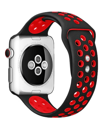 iWatch (38/40/41mm) Perforated Silicone Sport Band - BLACK & RED (Only Ground Shipping)