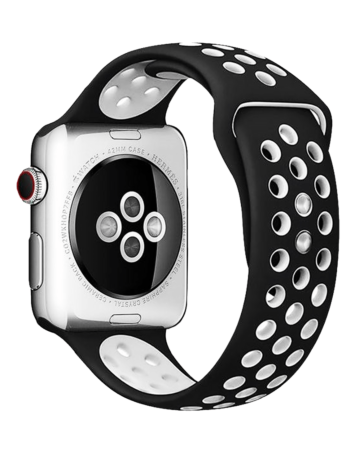 iWatch (42/44/45/49mm) Perforated Silicone Sport Band - BLACK & WHITE (Only Ground Shipping)