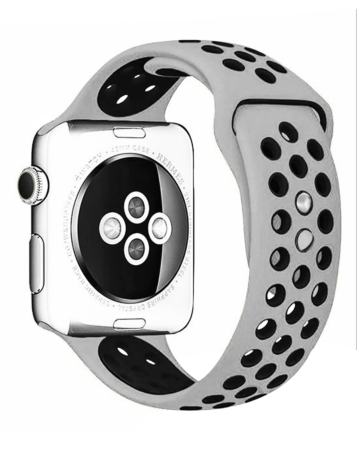 iWatch (38/40/41mm) Perforated Silicone Sport Band - ASH GRAY & BLACK (Only Ground Shipping)