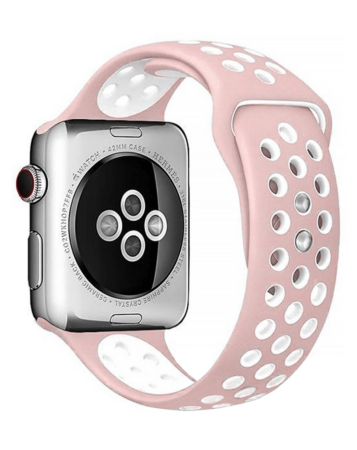 iWatch (38/40/41mm) Perforated Silicone Sport Band - SOFT PINK & WHITE (Only Ground Shipping)